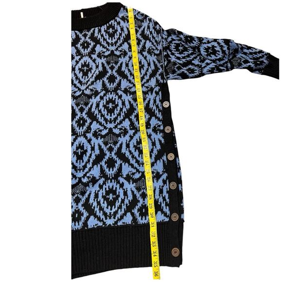 Free People Blue Black Winter Skies Print Tunic Dress Oversized Sweater Size M - Picture 12 of 13